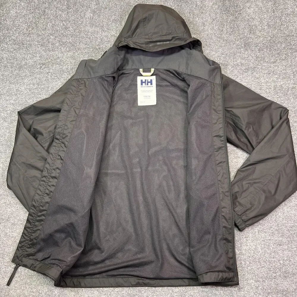 Helly Hansen Jacket Kids 16 Black Hooded Rain Coat Lightweight Mesh Lined